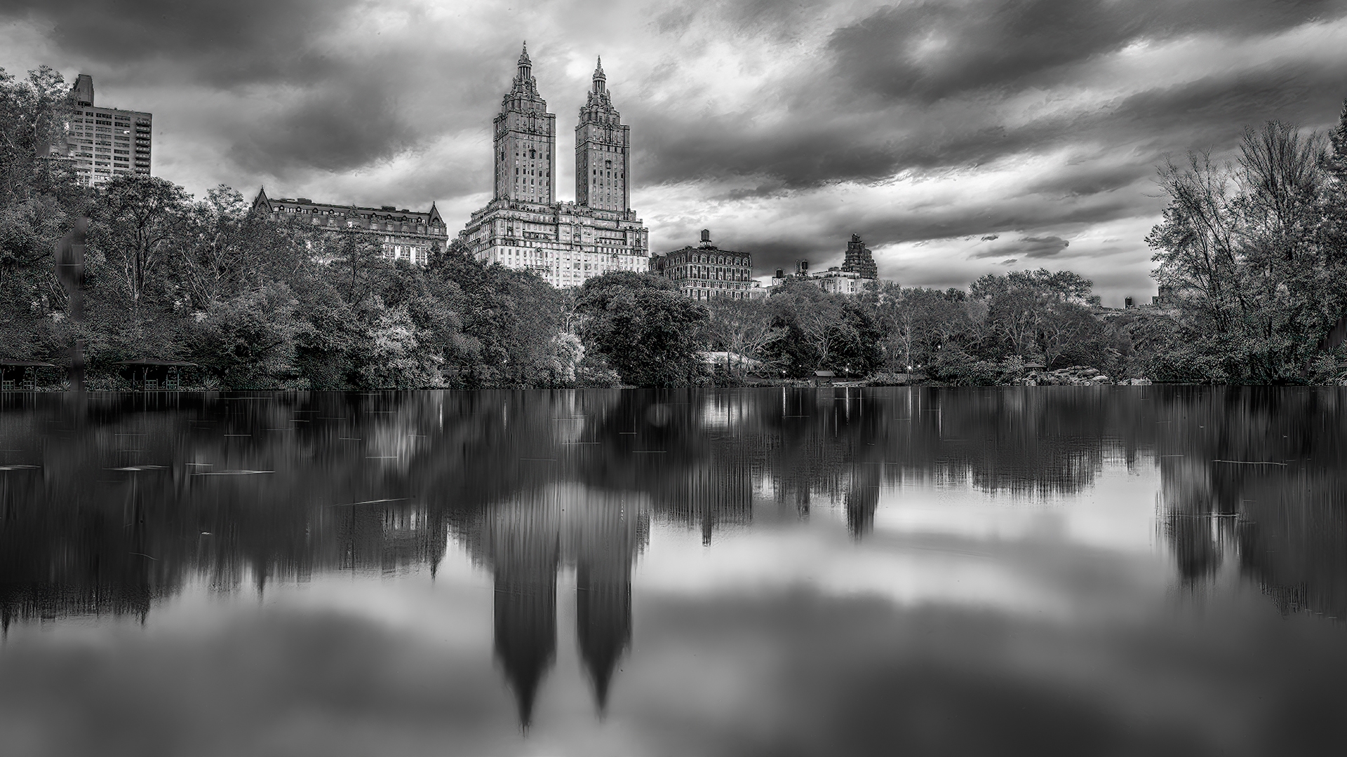 San Remo reflected thru Central Park Lake, New York — fine art photography print by Achyudhan Mani